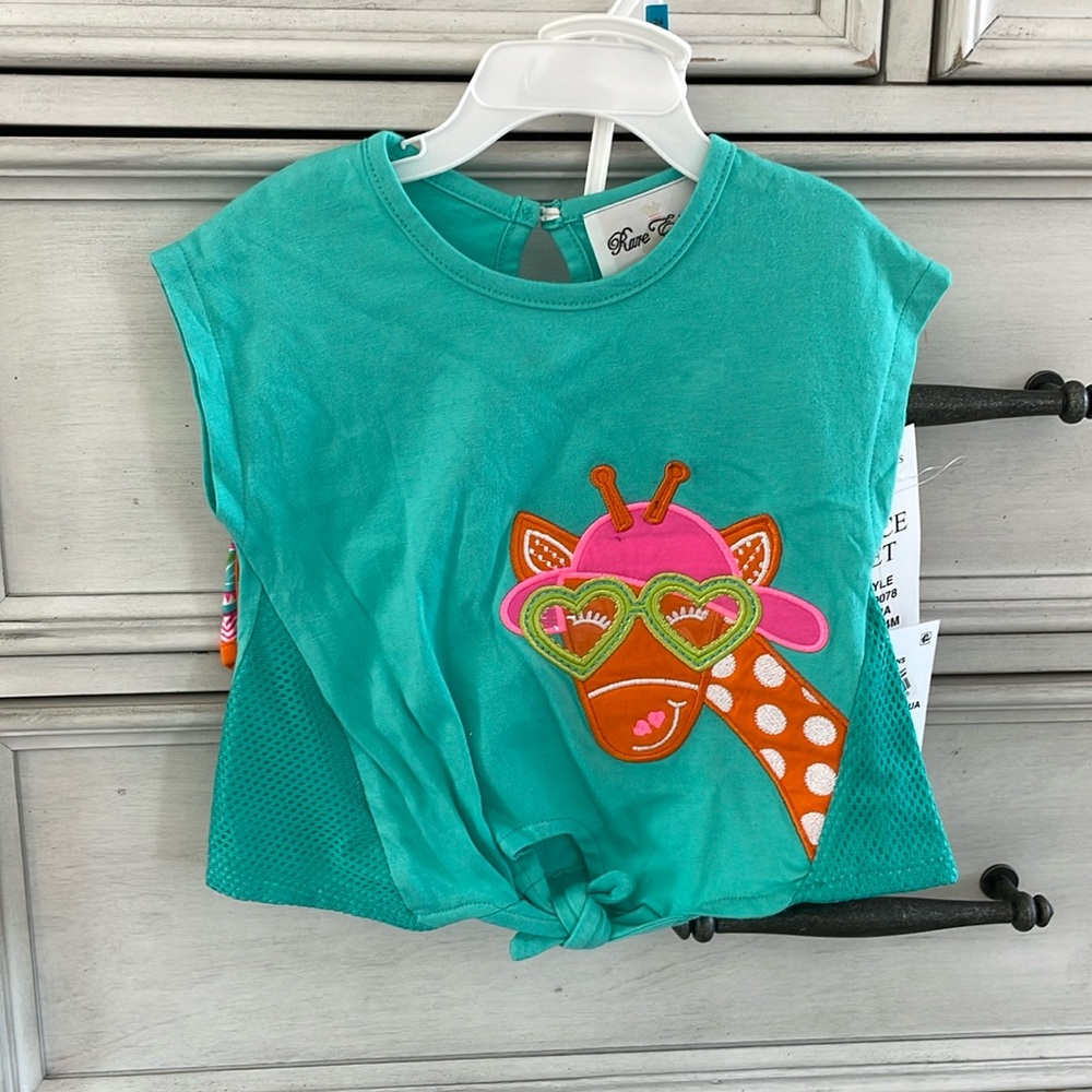 NWT Rare Editions 24M aqua/pink/orange Giraffe 2pc short/shirt set